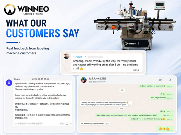 WINNEO customer feedback for the WT-202 labeling machine